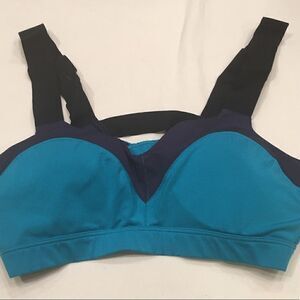 Moving Comfort Large blue teal removable padded bra elastic band detailed back